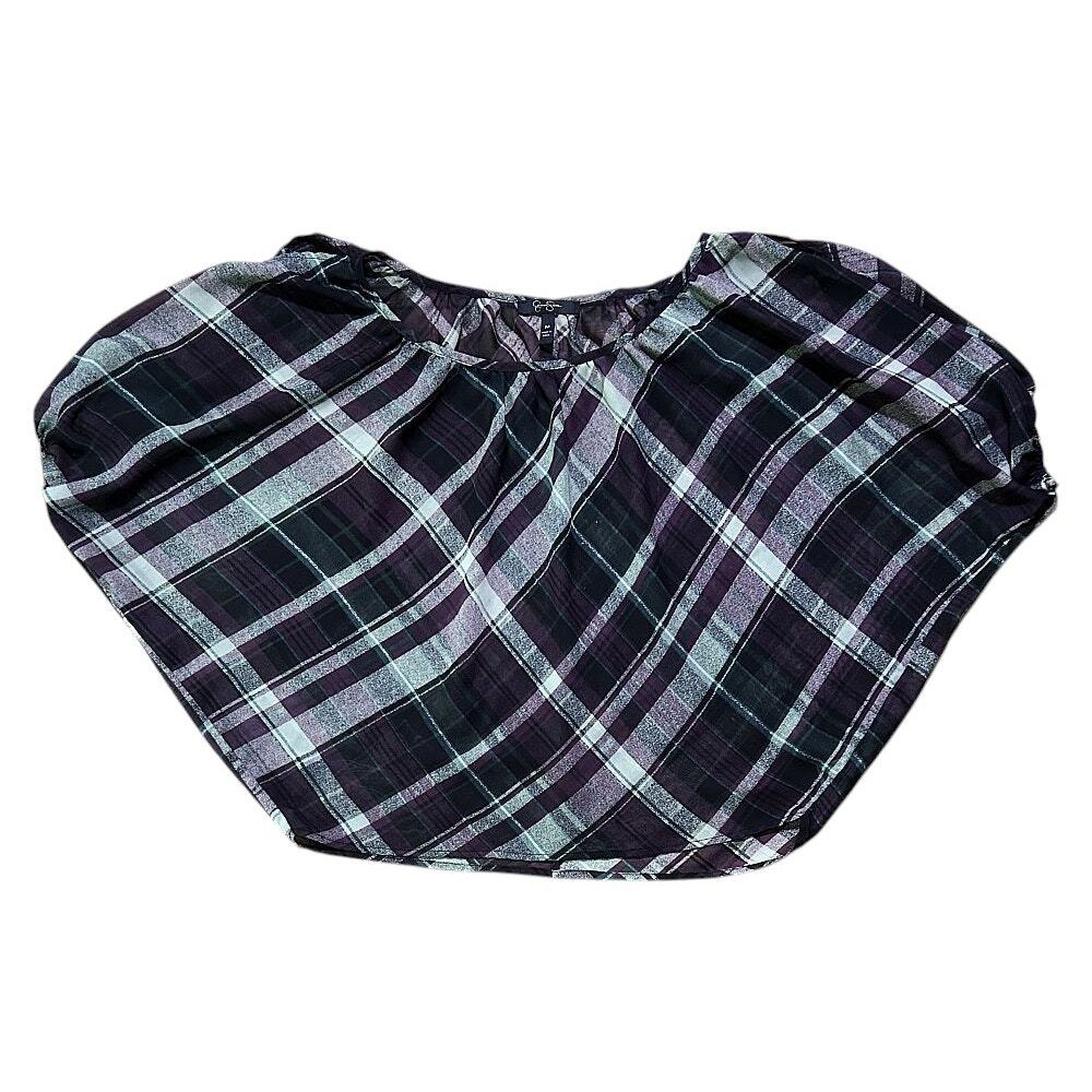 Jessica Simpson Cold Shoulder Dolman Sleeve Sheer Plaid Top Medium